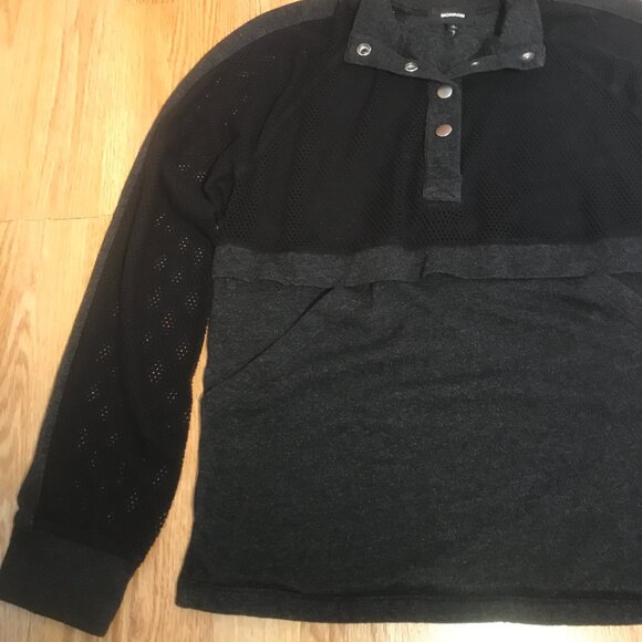 Monrow Mesh Sleeve Snap Button Sweatshirt Mixed Media Size S - Picture 5 of 9